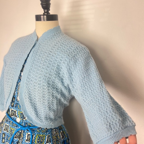 1950’s 50s Vintage Baby Blue Plus Size Women's Bolero Cardigan Sweater XL 42B - Picture 3 of 11